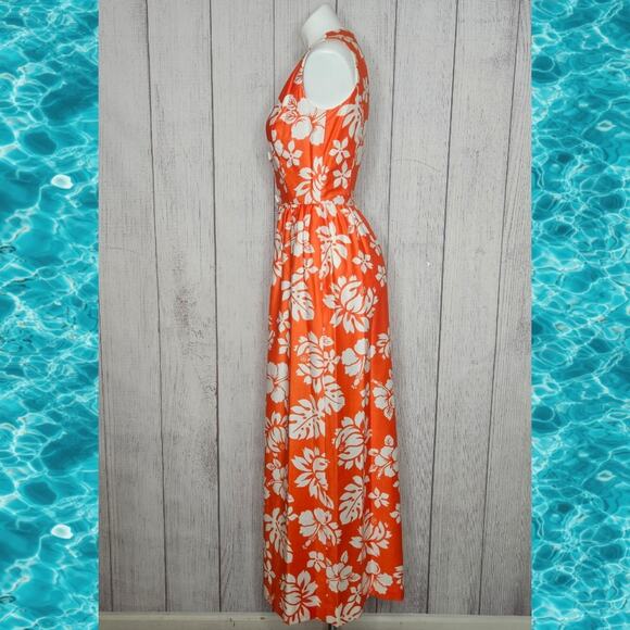 VTG 60s Elfriede for Mitch Robert Orange & White Hawaiian Hibiscus Floral Dress - Picture 3 of 9